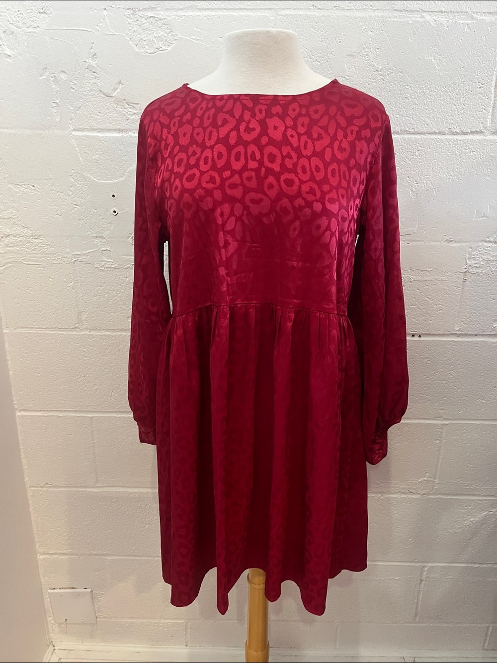 Umgee Red Satin Leopard Print Babydoll Dress